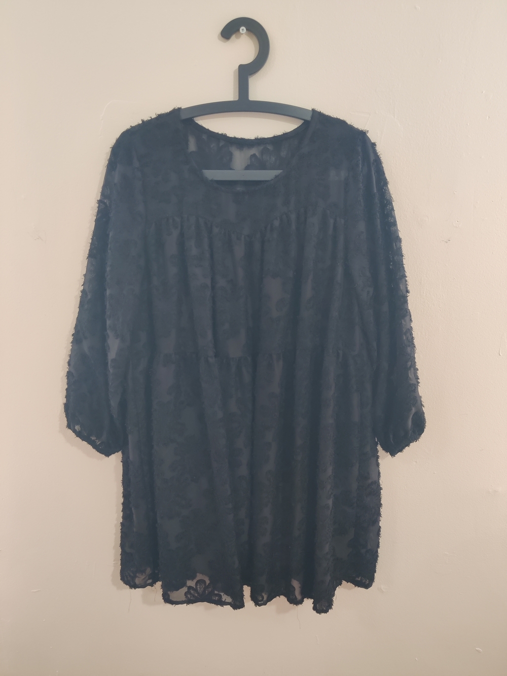 SHEIN Black Long Sleeve Floral Lace Tunic Dress